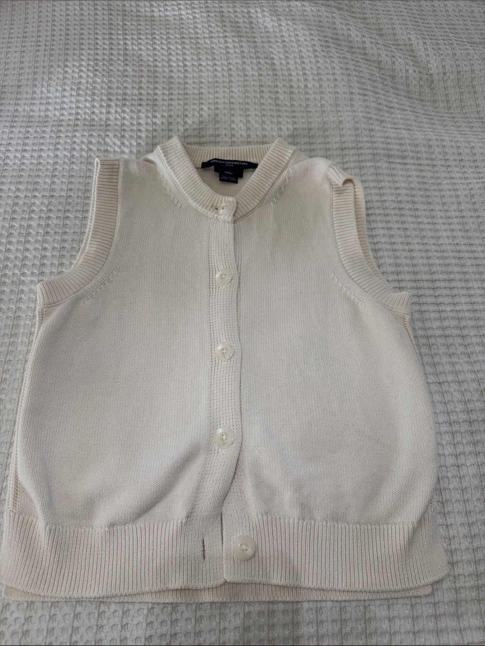 Sleeveless Cream Button-Front Knit Sweater Vest